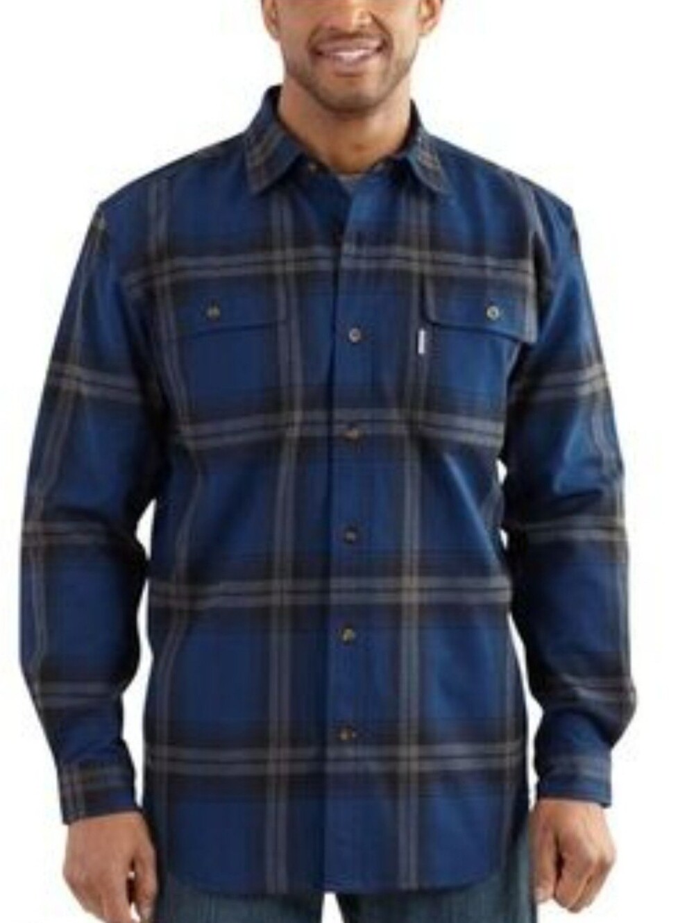 Carhartt Hubbard Plaid Heavy Flannel Shirt Men's Size XL 102215 988 Blue Heavy